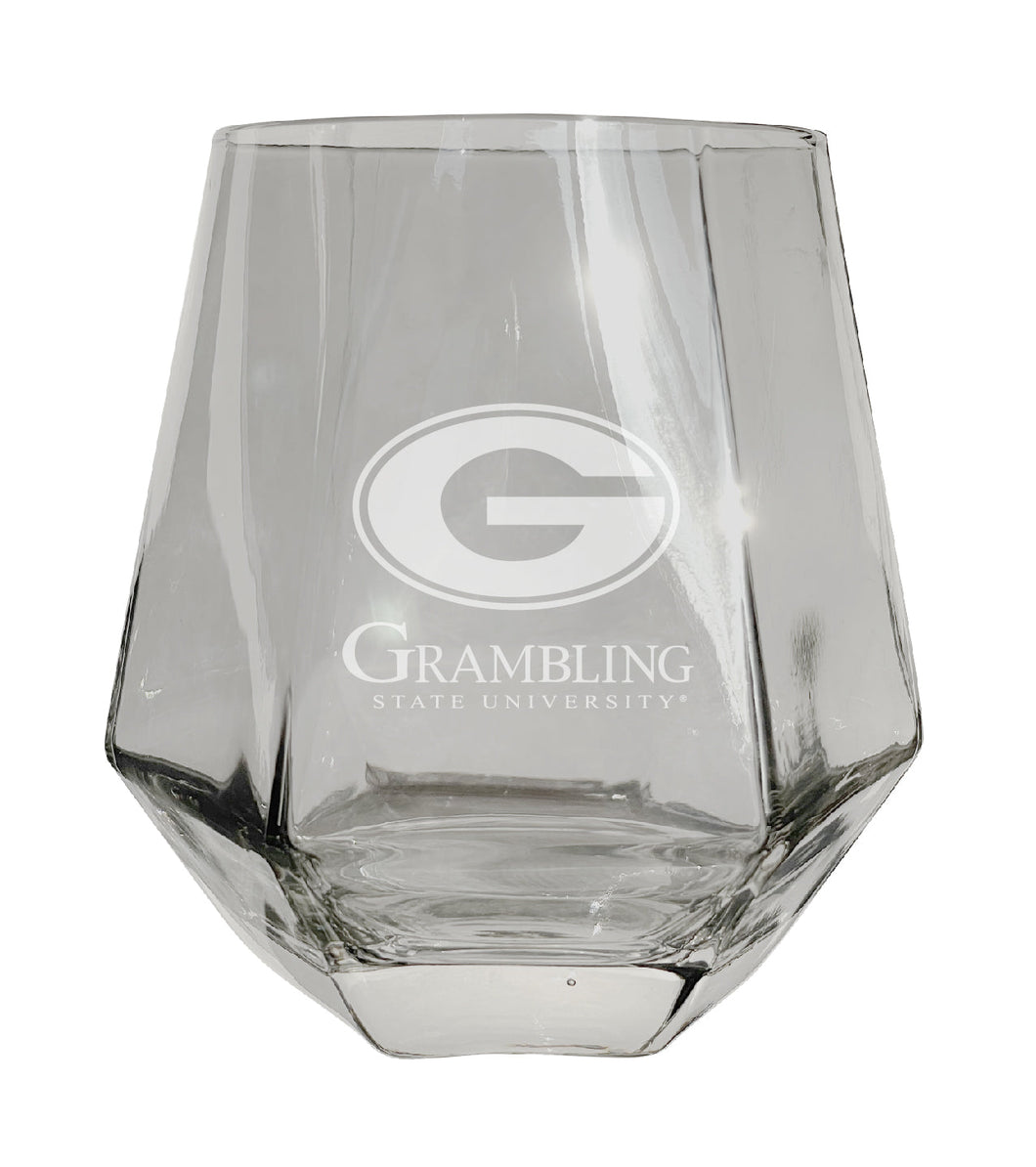 Grambling State Tigers Etched Diamond Cut Stemless 10 ounce Wine Glass Clear